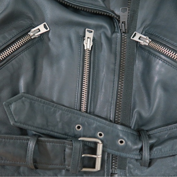 AllSaints Wyatt Biker Leather Jacket in Ink Blue - Picture 11 of 12